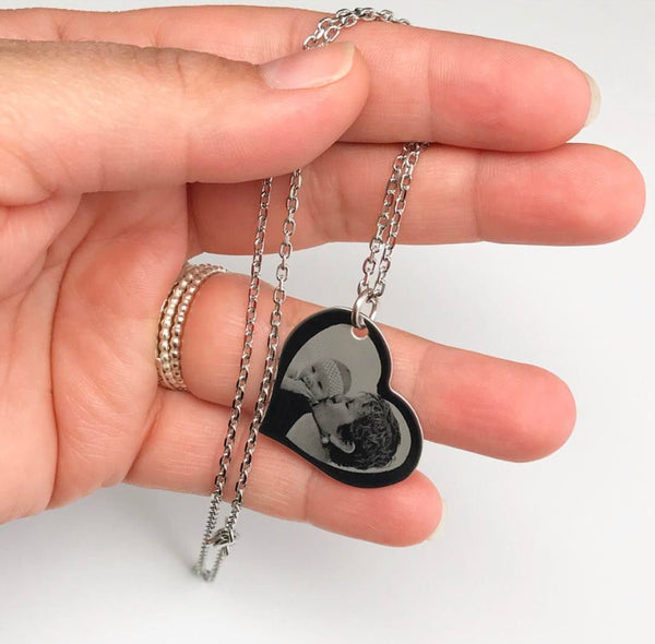 Custom Engraved Photo Heart Necklace