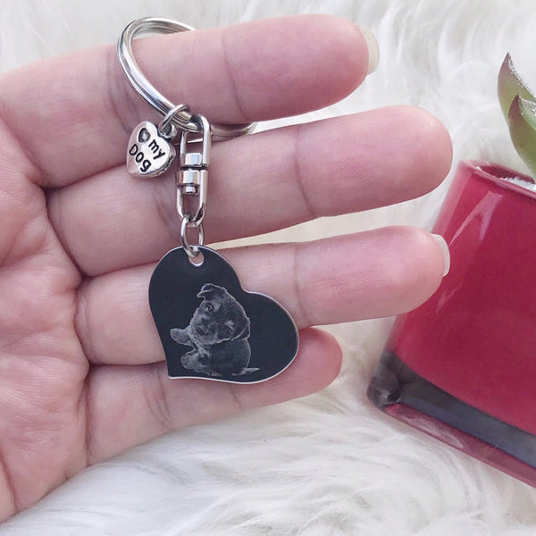 Custom Engraved Photo Heart Keychain