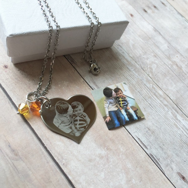 Custom Engraved Photo Heart Necklace