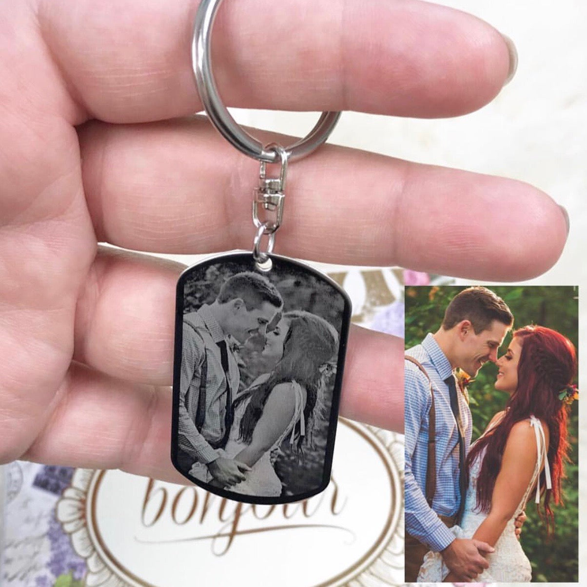 Custom Engraved Photo Dog Tag Keychain