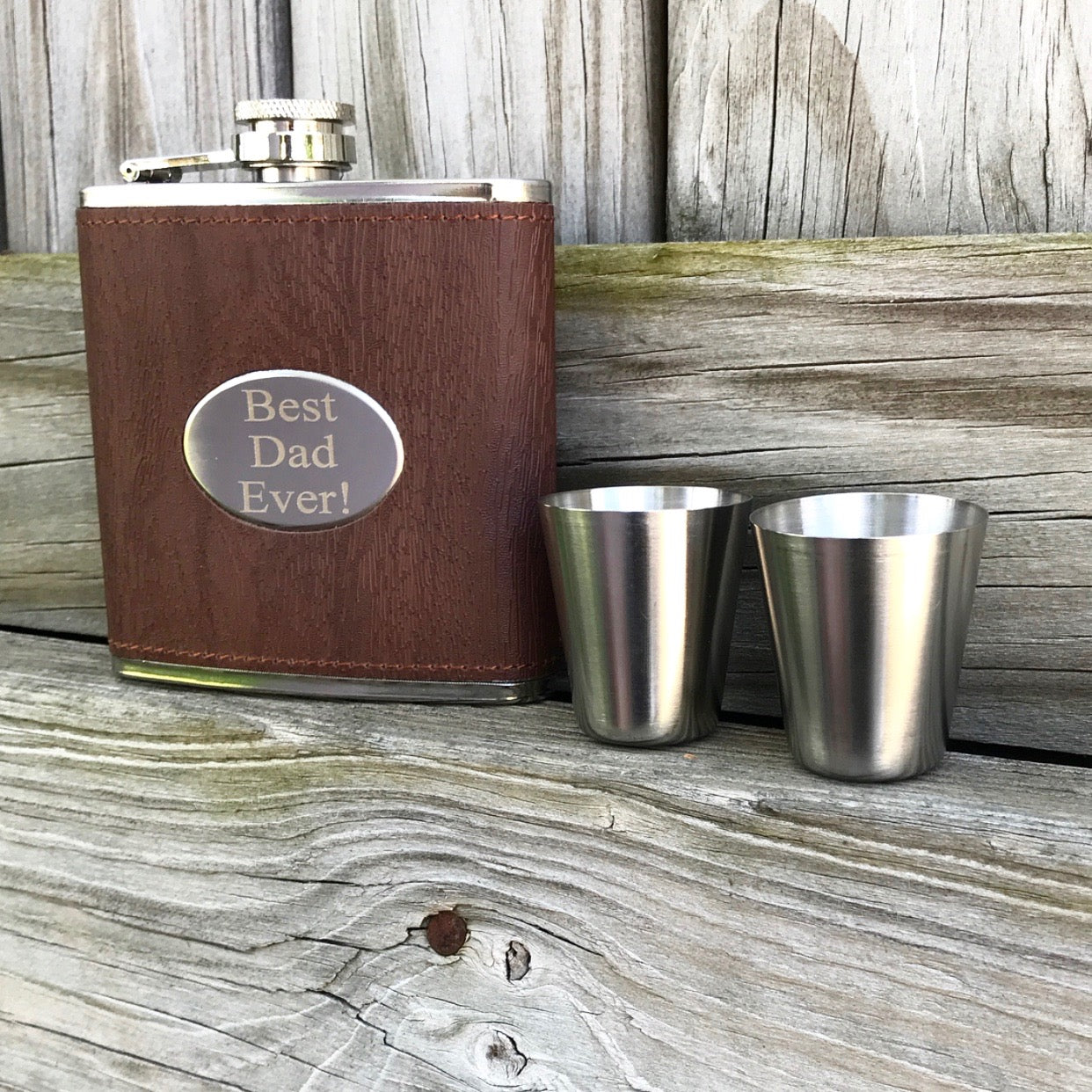 Wooden Leather Engraved Flask