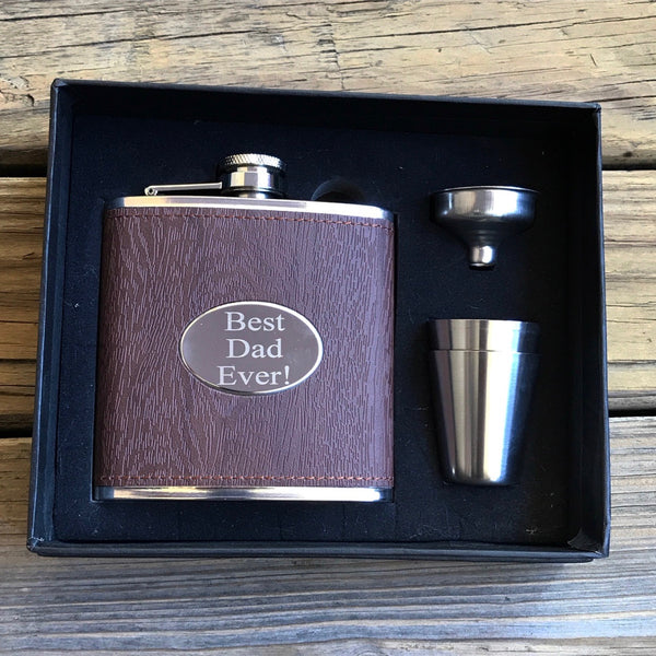 Wooden Leather Engraved Flask