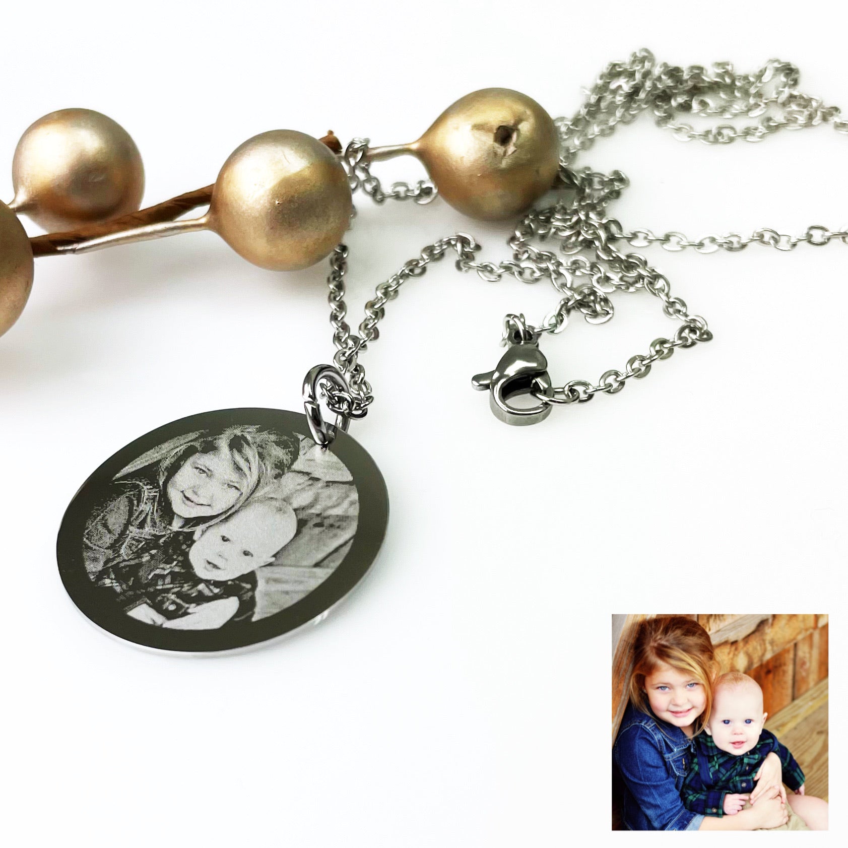 Custom Engraved Photo Round Necklace