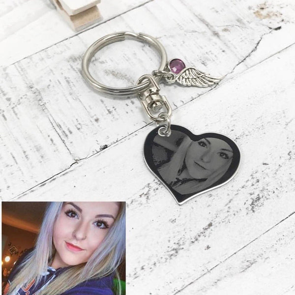 Custom Engraved Photo Heart Keychain